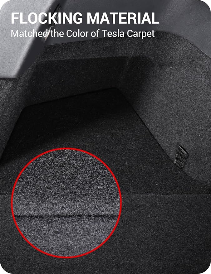 BASENOR New Version 2022-2024 Tesla Model Y Trunk Organizer Trunk Storage Bins with Carpeted Lid, Waterproof Rear Side Box Interior Accessories for Model Y 5-Seater