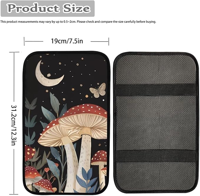 Dreaweet Car Armrest Cover Pad Center Console Cover Black,Mushroom Car Accessories for Women,Soft Armrest Cover for Car Center Console for Cars Trucks SUV Sedan