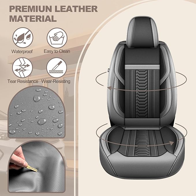 TTX LIGHTING for Mitsubishi Outlander 2007-2026 Seat Covers: Waterproof Leather Seat Protector with Airbag Compatible (2 Front Seats,Black&Gray)