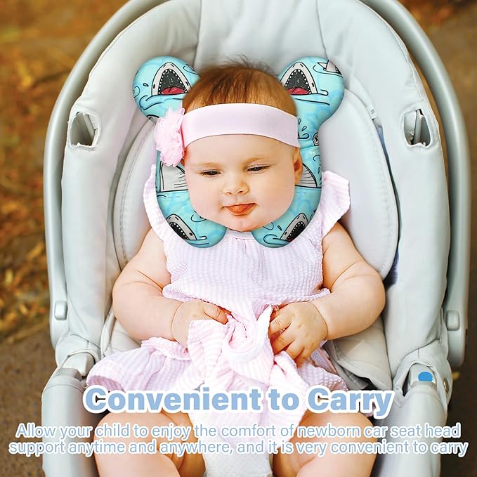 Baby Neck Pillows - Upgraded Toddler Travel Cushion for Toddler Head and Neck, Infant Neck Pillow for Car Plane Stroller Pushchair - Shark B