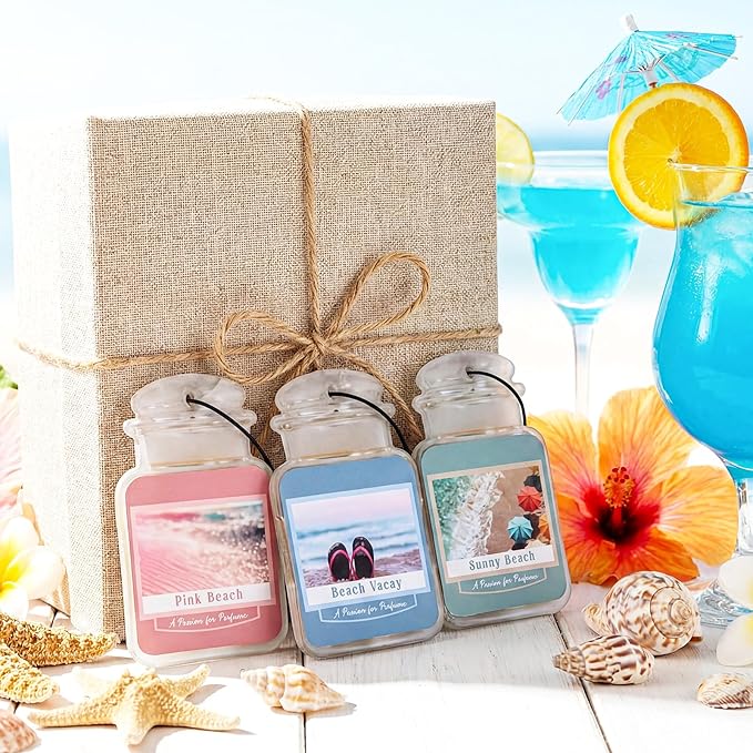 12 Pcs Car Freshener Paper Scented Hanging Car Accessories Air Fresheners Beach Vacay Pink Sands Sun Sand for Interior Decor Bathroom Hanging Ornaments