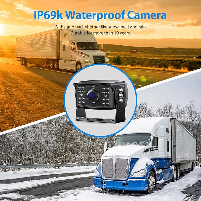 ZEROXCLUB 4 Wired Backup Camera System Kit with 10’‘ 1080P HD Monitor, IR Night Vision Rear Side Camera, Loop Recording, IP69K Waterproof Camera with Parking Lines for Bus, Truck, Trailer, RV, BY104A
