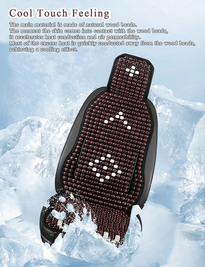 Wood Beaded Car Seat Cover Massaging Breathable Cooling Natural Wood Bead Cushion Universal Fit for Sedan, SUV & Truck. The Ergonomic Lumbar Support Can Relieve Painful from Long Trips