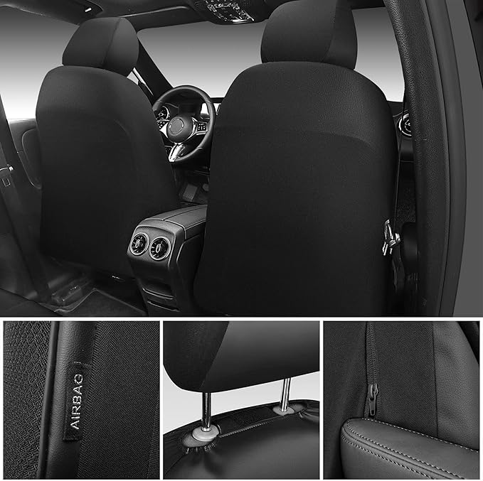 CAR PASS 3D Foam Mesh Leather Car Seat Covers Front Seats, Leather Mesh Front Seat Covers for Car,Breathable Universal Fit for SUV Truck Sedan Van Automotive, Armrest Airbag Compatible,Black