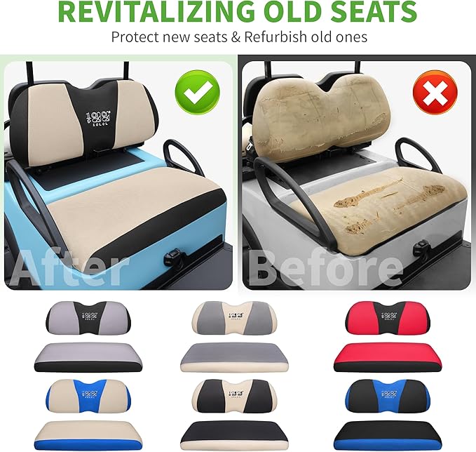 10L0L Golf Cart Seat Covers Universal for Yamaha G29 Drive2 Club Car Precedent Tempo Standard Front Seats, Breathable Mesh Bench Seat Cover, No Drilling Seat Cushion - All-Season Comfort