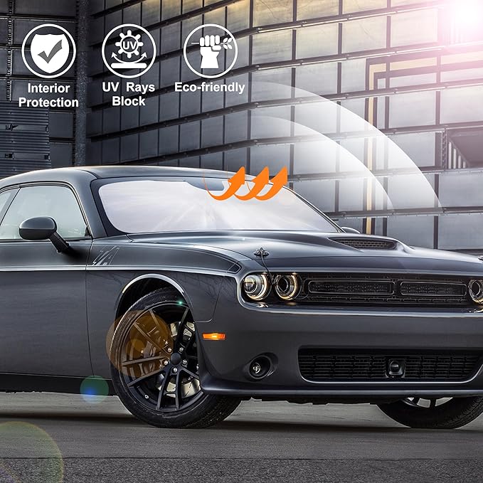 Windshield Sun Shade Compatible with 2015-2023 Dodge Challenger Accessories Coupe,SRT Hellcat,Redeye,GT,RT,TA Coupe,Widebody,SXT,RT Scat Pack Sun Visor Protector