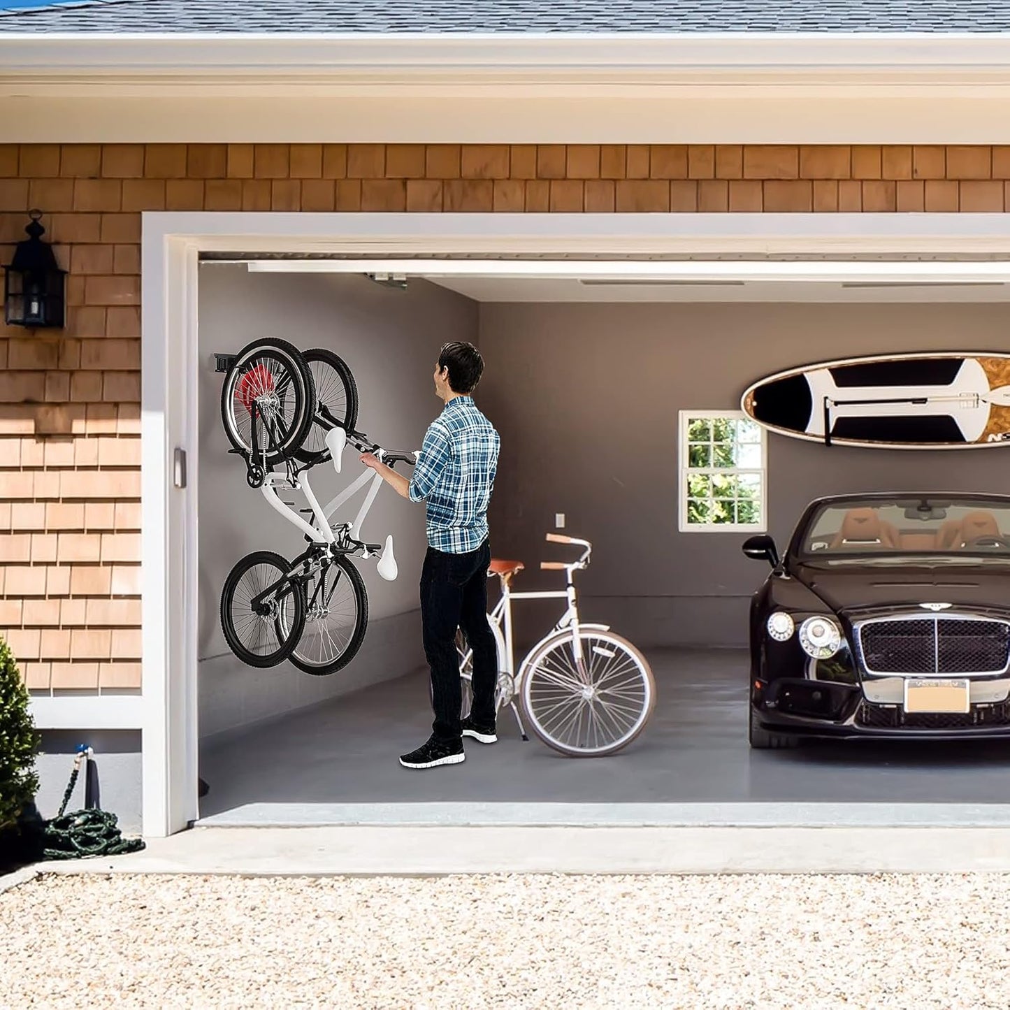 Ultrawall Bike Rack, Garage Bike Rack Wall Mount for 2 Bicycle and 1 Helmet, Heavy Duty Bike Storage for Home Space Saving Holds Up to 100lbs