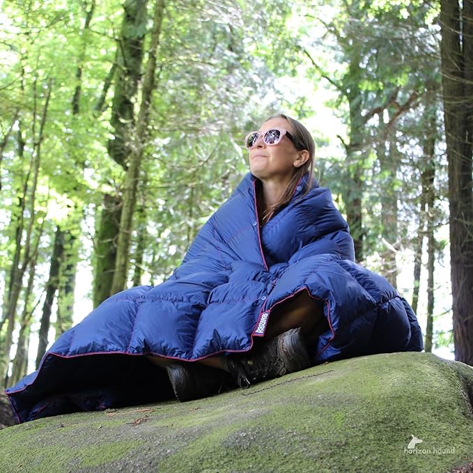 Horizon Hound Puffy Down Camping Blanket - Outdoor Travel Quilt | Sustainable, Insulated, Lightweight & Warm Gear for Sleep, Camping, Stadium, Hiking & Festivals | Water Resistant, Packable & Compact