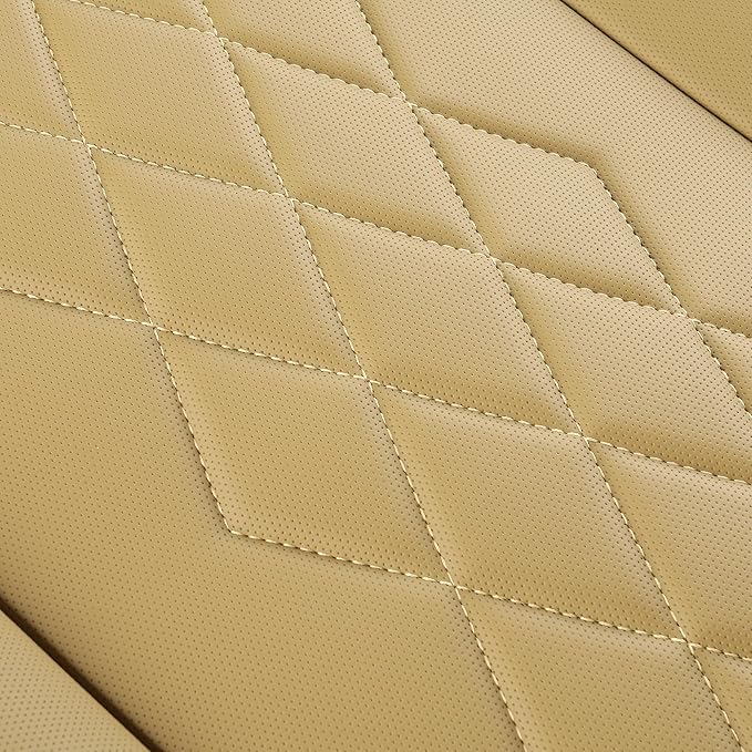 JOJOBAY 2pack Leather Car Seat Cover,Bottom Seat Covers for Cars,Front Seat Protector,Fit for 95% of Vehicles - Padded,Anti-Slip,Premium Leather(2 PCS,Beige)