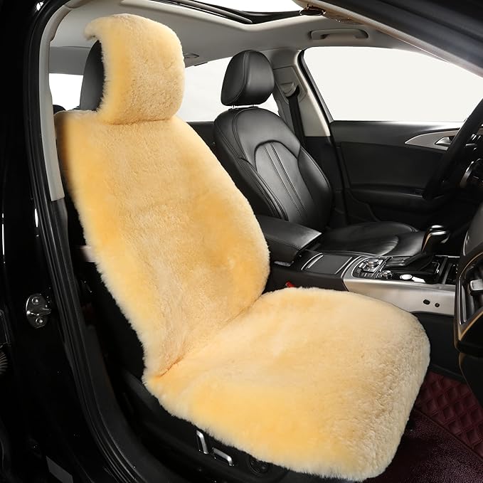 Natural Fur Sheepskin Universal car seat Covers for seat Cushion Auto Accessories, (Yellow, Universal Fit)