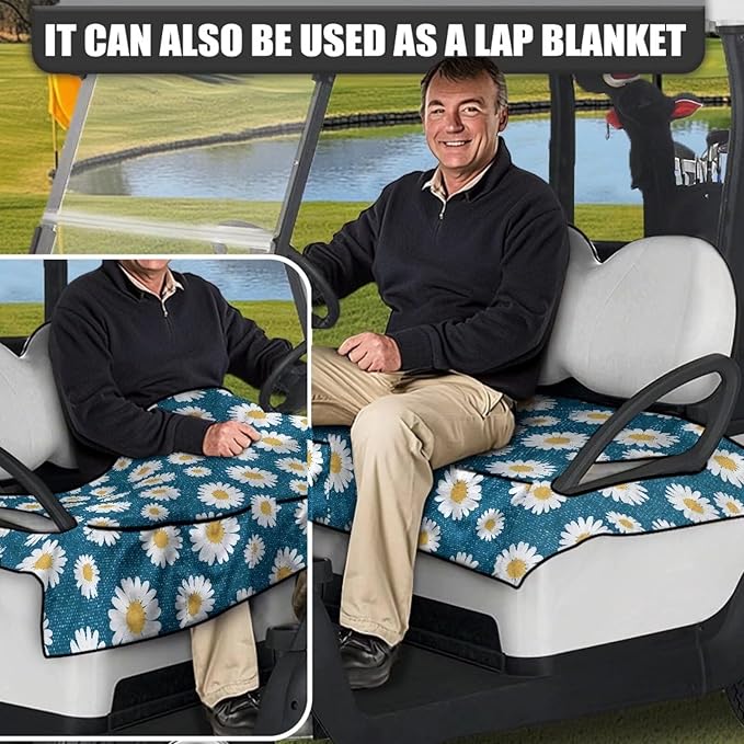 Biyejit Golf Cart Seat Covers with 4 Pockets Golf Cart Seat Towel Blanket Fits 2-Seat Golf Carts, Golf Cart Accessories