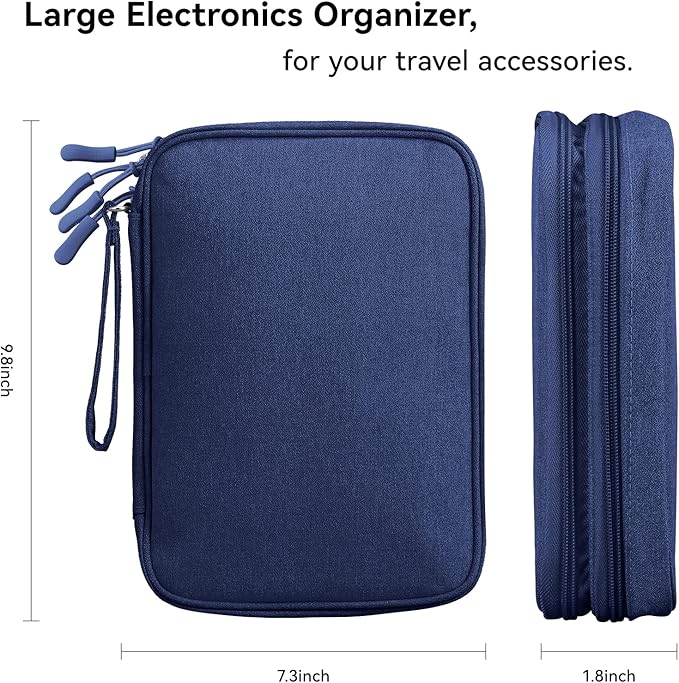 DDgro Electronic Cable Organizer Bag, Large Travel Cord Storage Case for Charger, Power Bank, Cables & Tech Accessories (Large, Navy Blue)