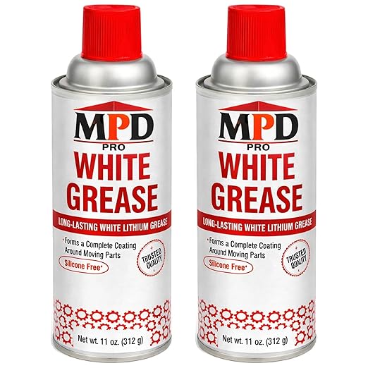 MPD PRO White Lithium Grease Spray, Marine-Grade Drip-Free Lubricant, Non-Staining High-Solid Formula for Garage Doors, Hinges, Chains & Automotive Use – 11 oz (2-Pack)