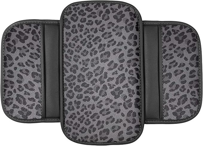 Dotesy Gray Cheetah Print Car Center Console Cover,Microfiber Leather Car Armrest Pad Cushion with 2 Storage Bags,Universal Car Armrest Storage Box Car Interior Accessories for Most Vehicles