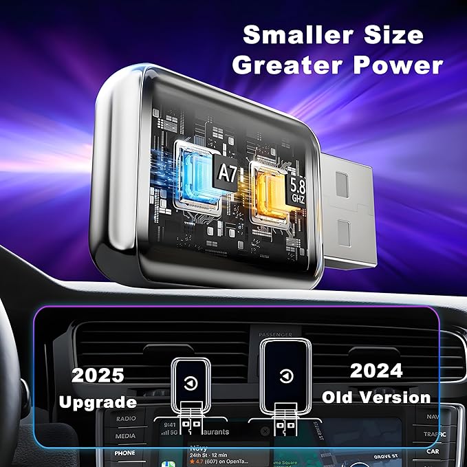 Wireless CarPlay Adapter for iPhone, Convert Wired to Wireless Apple CarPlay Adapter, Plug & Play, No Delay & Stable Control, Mini Size, USB & USB-C/Type-C for Cars 2016+ iOS10+ (Silver)