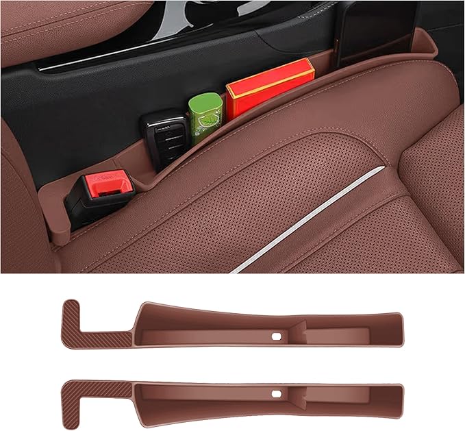2PCS Car Seat Gap Filler, Automotive Seat Organizer Fill The Gap Between Seat and Console, Universal Car Storage Box Inserts Fill The Gap Between Seat &Console for Coins Wallets Keys (Brown)