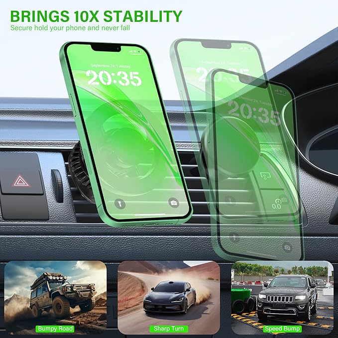 Magnetic Car Phone Holder, N55 Strong Magnets, 360° Rotation Dashboard Magnetic Phone Holder for Car, Folding Car Magnet Phone Mount for iPhone 16 15 14 13 Pro Max (Round-3)