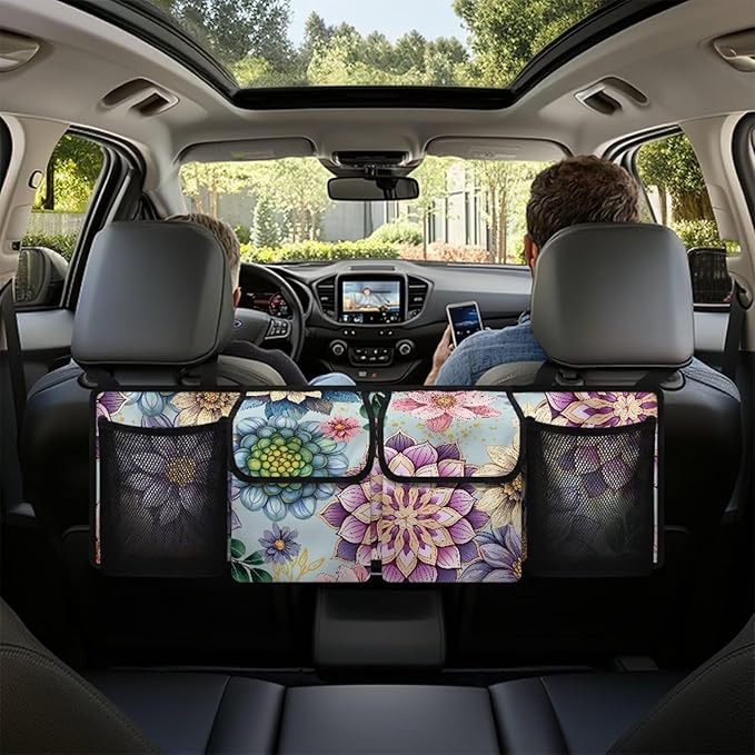 Bohemian Mandala Floral Flowers Car Trunk Organizer, Space Saving Expert, 4 Compartments, Multicolored