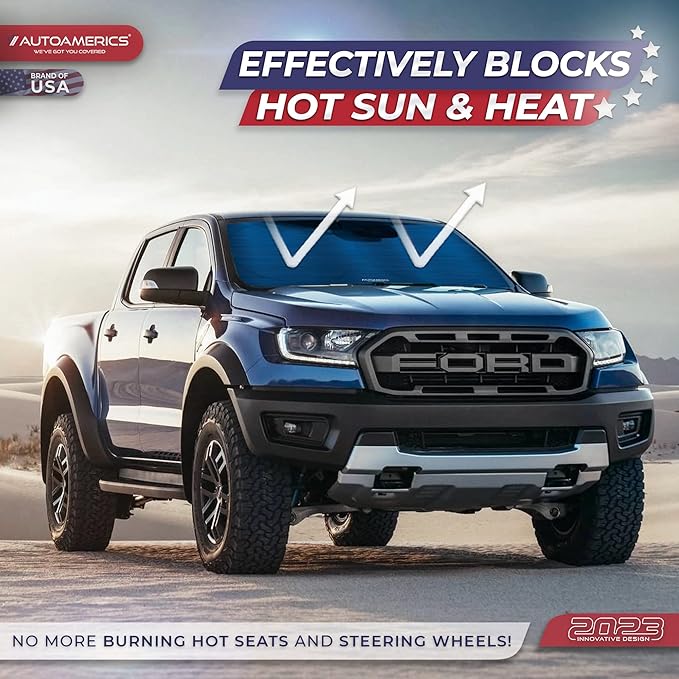 Autoamerics 1-Piece Windshield Sun Shade - Metallic Blue Foldable Car Front Window Sunshade for Most Cars SUV Truck Heat Blocker Visor Protector Blocks Max UV Rays and Keeps Your Vehicle Cool - Medium