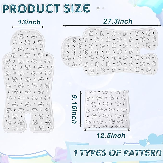 Pinkunn Gel Car Seat Baby Cooling Pad for Summer Breathable Stroller Cooler Pad Multifunctional Carseat Cooling Mat for Baby Child Dining Chair Safety Seat Stroller(White,Fox)