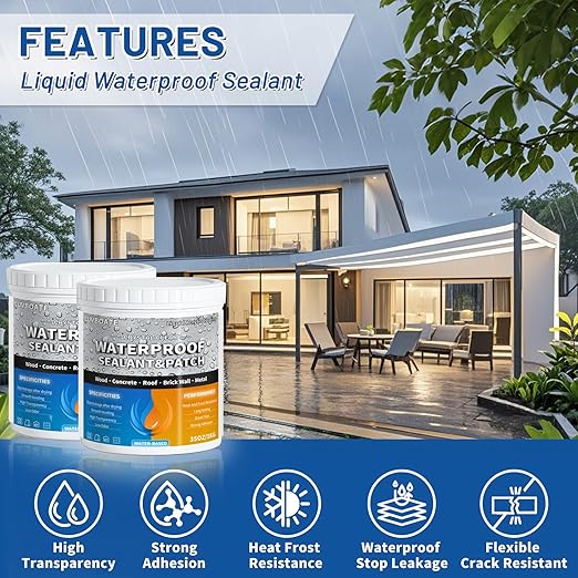 Liquid Waterproof Sealant 70oz Clear, LUVBOATE Transparent Waterproof Coating Water-Based Invisible Repairing Leak Agent Roofs, Walls, Bathroom, Kitchen Indoor & Outdoor