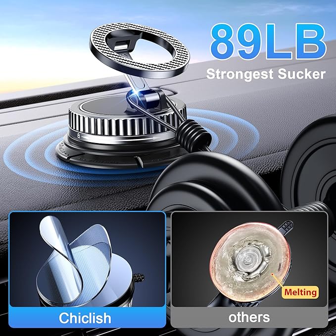 Car Phone Holder for Magsafe [2026 89+LBS Suction & 3700gf Magnetic] 360° Adjustable Cell Phone Mount, Phone Holders for Your Car Accessories Kit for iPhone 17-12 Series & All Speakerphones