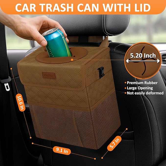 Vankor Car Trash Can for Cute, Bag Bin Hanging Waterproof Automotive Car Garbage Cans Leak Proof Vehicle Trash Can Diamond Pattern-Brown