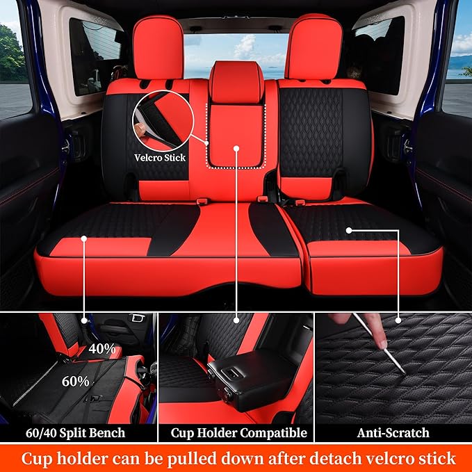 Coverado Seat Covers 4 Door Full Set for Jeep Wrangler, Waterproof Car Seat Covers for Truck Automotive Seat Covers Custom Fit for 2008-2012 Jeep Wrangler JK Seat Covers for Cars(Red)