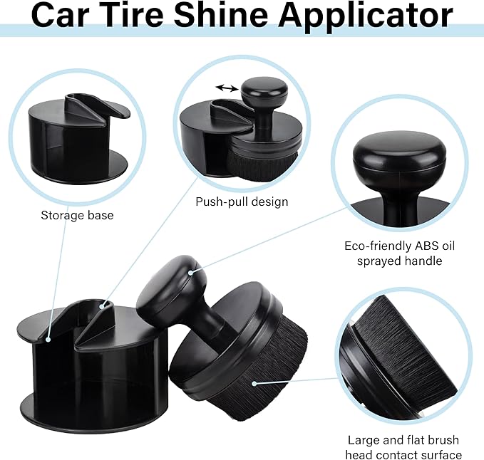 Tire Shine Applicator Brush, Tire Shine Brushes, Tire Dressing Brush Applicator with Seal Cover, Tire Brush for Car Detailing, Tire Gel Applicator, High Density Detail Factory Tire Brush (Red)