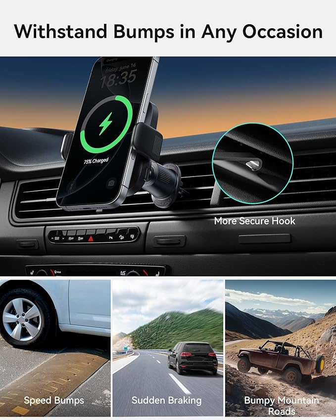 INIU Qi2 Certified 15W Car Phone Holder Wireless Charger, Ultra-Stable 22N for MagSafe Car Mount Charger with Cooling Fins & RGB Lighting Only for iPhone 16/15/14/13/12 Series, White