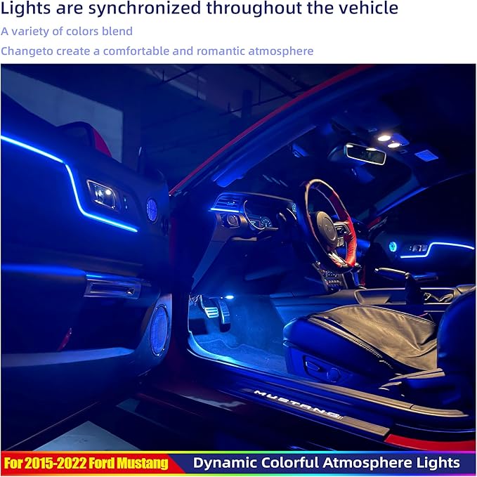 Ambient Light Kit for Ford Mustang S550 (2015-2023) | 256 Color Dash Glow Panel, 3 Turbine Vents, 2 Footwell Lights | Touch Control | Plug & Play
