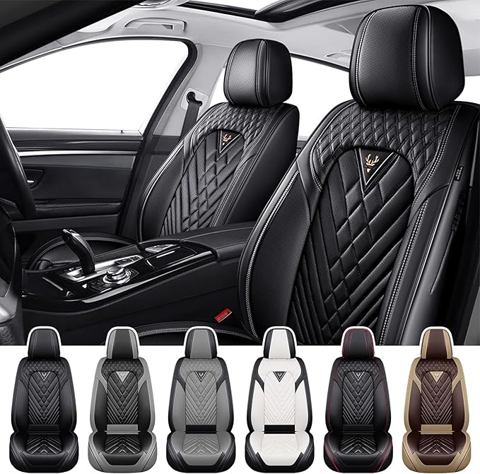 Truck Seat Covers for Toyota Tacoma 2006-2026, Waterproof Premium Leather Full Coverage Car Seat Cover, Muscle Sport Style Auto Interior Seat Cover Sets (Front Set/Black)