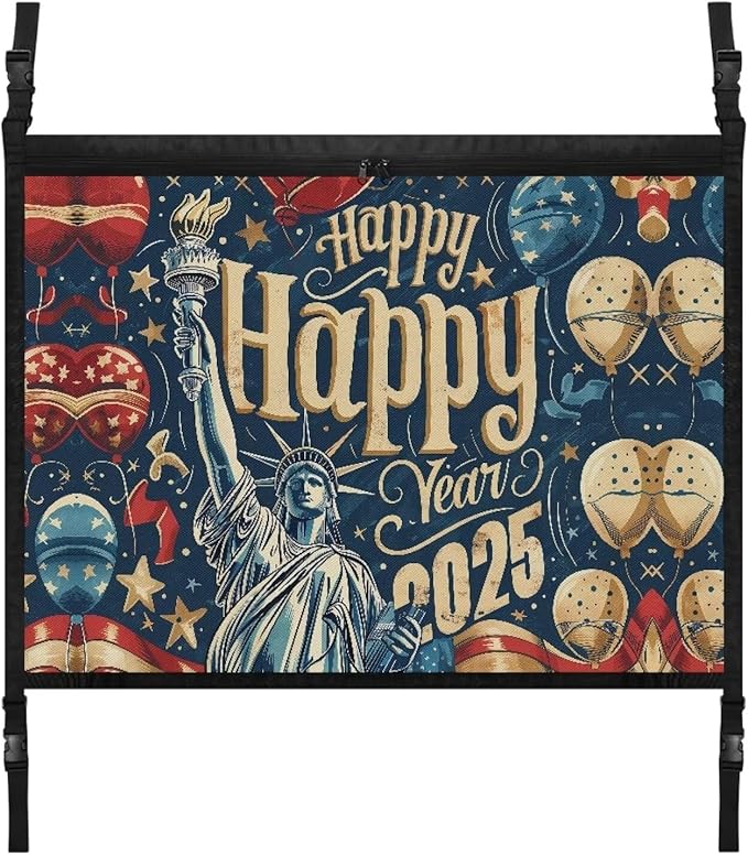 Generic New Year Car Ceiling Cargo Net Pocket Hanging Storage Bag with Zipper 31.69"x24.02" Double-Layer Mesh Car Roof Storage Organizer Long Road Trip Truck SUV Travel Camping New Year Decor