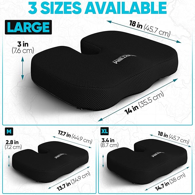 FORTEM Seat Cushion, Office Chair Cushion, Desk Chair Memory Foam, Sciatica Coccyx Tailbone Pain Relief, Pressure Relief, Sitting Pad, for Long Gaming & Sitting, Washable Cover, Non Slip