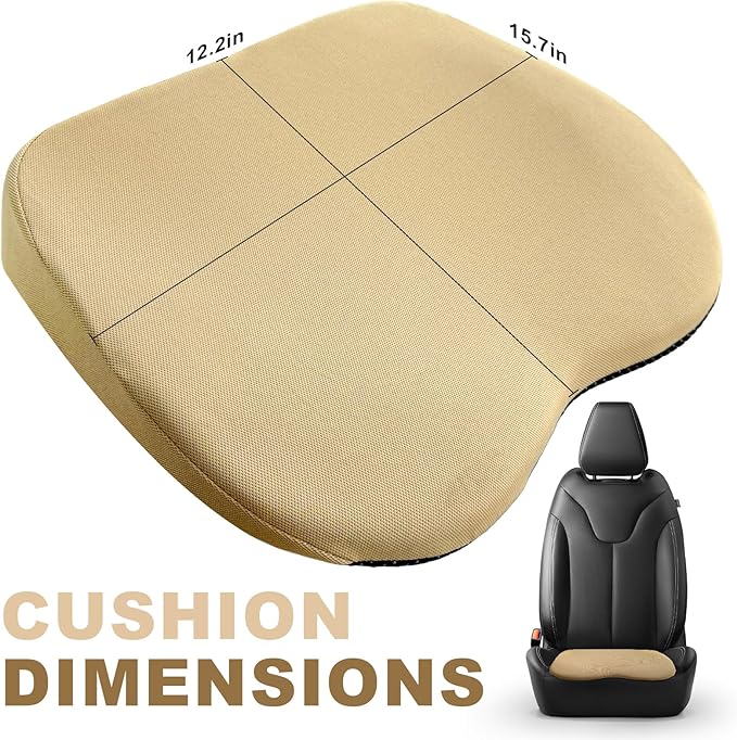 2 in 1 Wedge Car Cushion for Driving, 3 Inch Soft Memory Foam Driver Seat Pad for Lumbar Support, Breathable Low Back Support Pillow Enhances Driving Comfort, Car Accessories (Beige)