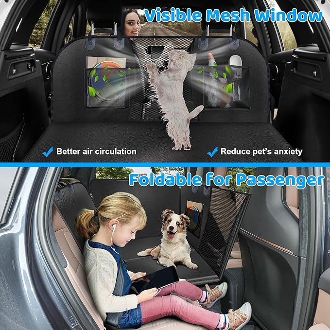 URPOWER 2026 Upgraded Back Seat Extender for Dogs - Large Hard Bottom Dog Car Seat Cover Holds 550lbs, Waterproof Dog Hammock Pet Bed with High-Density Foam Non-Slip Backseat Protector