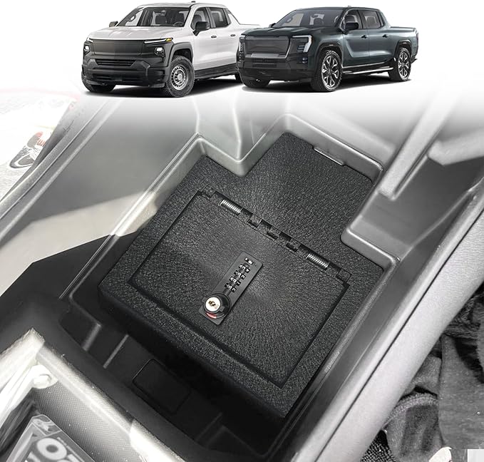 BestEvMod Center Console Safe Vault LockBox Compatible with Chevy Silverado EV/GMC Sierra EV 2026 2025 2024 Pickup Gun Safe Vault Console Storage Interior Organizer Security Anti-Theft (Not Fit ICE)