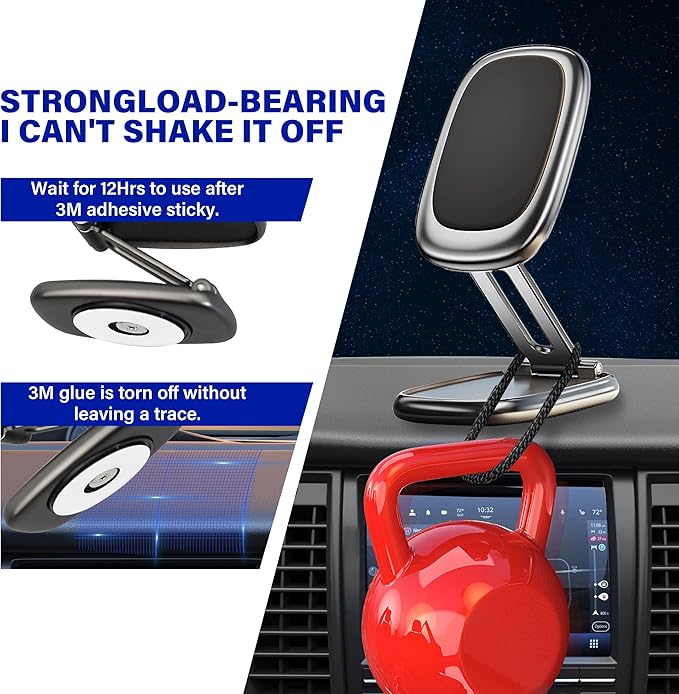 Magnetic Car Phone Holder, N55 Strong Magnets, 360° Rotation Dashboard Magnetic Phone Holder for Car, Folding Car Magnet Phone Mount for iPhone 16 15 14 13 Pro Max (Square-1)