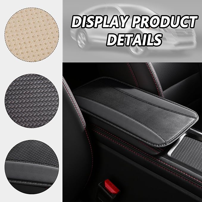 Stylish Car Center Console Cover,PU Leather Car Armrest Cover Prevent Scratches on Center Console,Universal Car Armrest Cushion Car Accessories Interior for Car SUV Truck (Black)