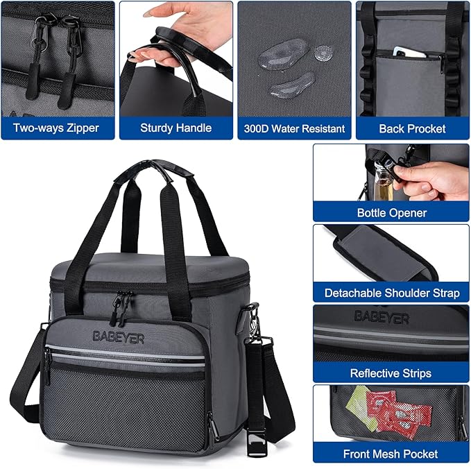 Soft Cooler Bag with Two Ice Packs,Collapsible Cooler for Travel with Adjustable Shoulder Strap,Large Capacity Leakproof Insulated Soft Sided Cooler Bag for Camping, Hiking, Picnic