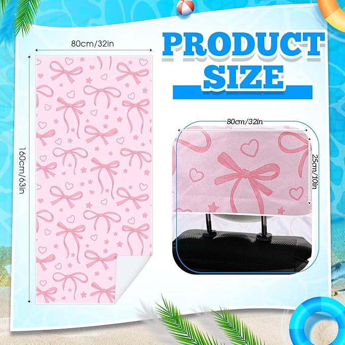 2 Pack Car Seat Towel Covers with Storage Bag 63 x 32 Inch Athletic Running Towel Seat Sweat Washable Non Slip Cover Gift for Car Outdoor Sport Activities (Pink Bow)