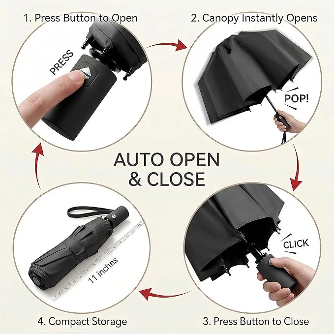 BAODINI Small UV Protection Travel Umbrella Compact for Rain and Sun UPF 50+ Windproof Portable 42 inch Umbrella for Women and Men