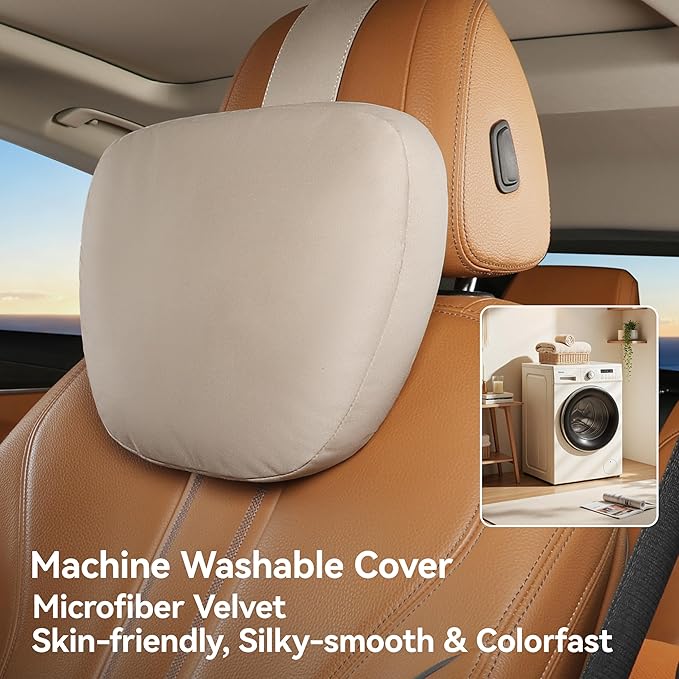 2Ps car headrest Pillow, car Neck Pillow for Driving, 11.8x7.5 inches Head Rest Pillow for car,Fits Most car Models, Suede Fabric with Polyester Fiber Filling(Beige)
