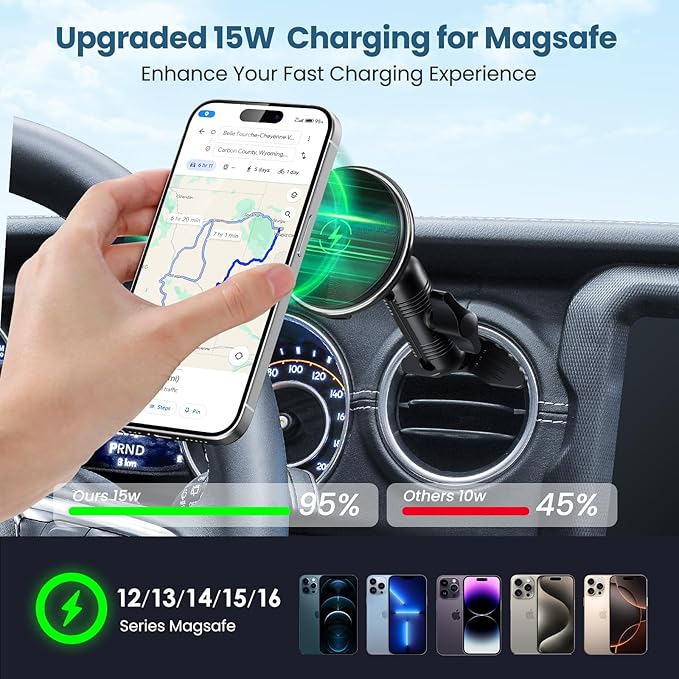 Kaishengyuan Wireless Charger Magnetic Vent Phone Mount Compatible with Jeep Wrangler JL 2018-2023 & Gladiator JT 2020-2023, 360° Rotation Air Vent Cell Phone Holder Cradles Fit for All Smartphone