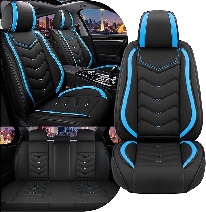 CTDS Car Seat Covers for Honda Civic 2000-2026, Stylish Sport Seat Cover, Premium Nappa Leather Car Seat Cover. Automobile Seat Covers Sets.(Standard 5 Seats/Black Blue)