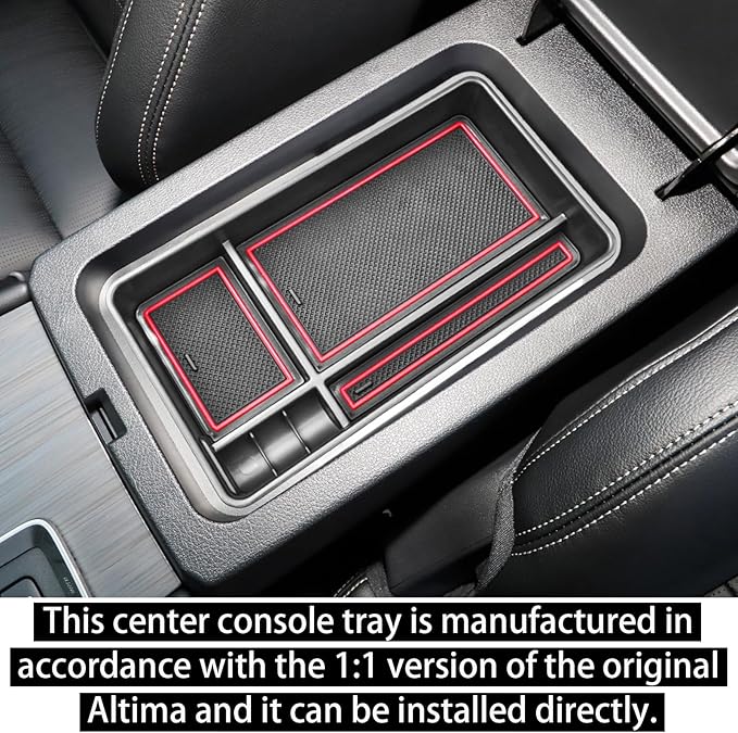 RUNROAD Center Console Organizer Tray Compatible with Nissan Altima 2019 2020 2021 2022 2023 2024 2025 Accessories, Insert Armrest Tray Secondary Storage Box Coin Holder Console Dividers, Red