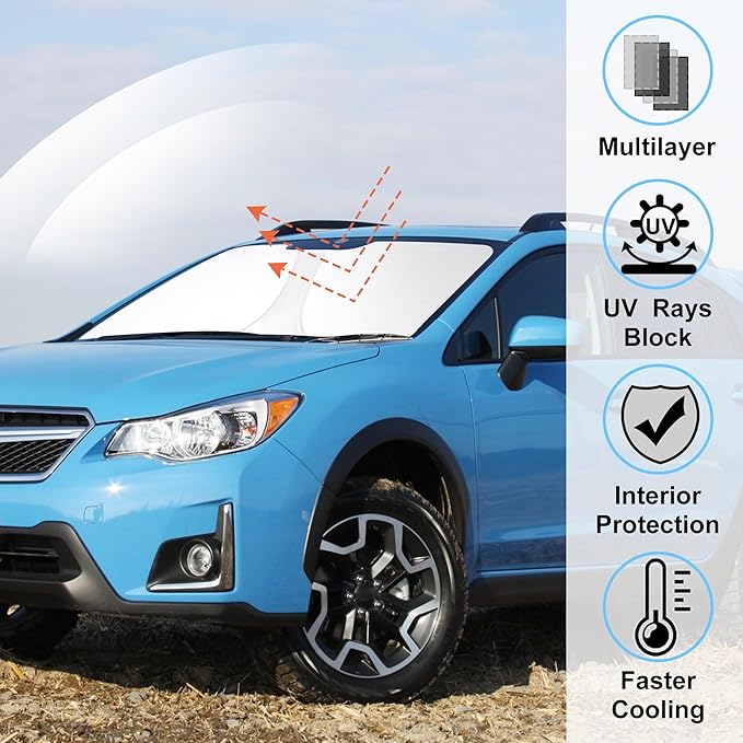 Windshield Sun Shade Custom Fit for 2013 2014 2015 2016 2017 Subaru Crosstrek Accessories Foldable Window Sunshade Sun Blocker Protect Car from Sun Rays & Heat Damage Keep Car Cooler