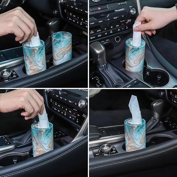 SINGARO Car Tissue Holder, 4 Pack Car Cup Holder Facial Tissues with Travel Tissue Bag, Quick and Convenient Flower Combination Car Tissue Box(4 Canisters/200 Tissues) Green