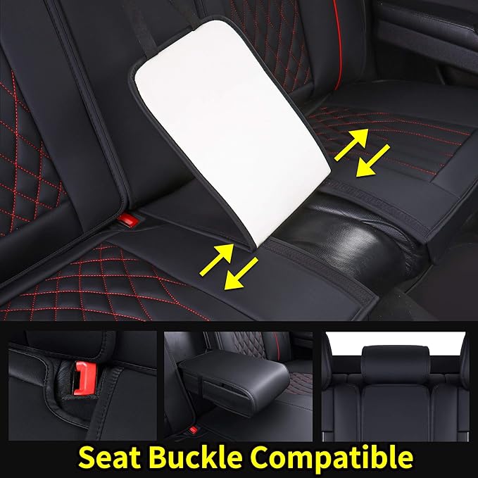 Aierxuan Rear Car Seat Covers Universal Fit for Honda Civic Accord Crv, Toyota Camry Prius Rav4 Corolla, Kia, Lexus, Nissan, Mazda, Jeep Cherokee and Most Cars, with Waterproof Leather (Black and Red)