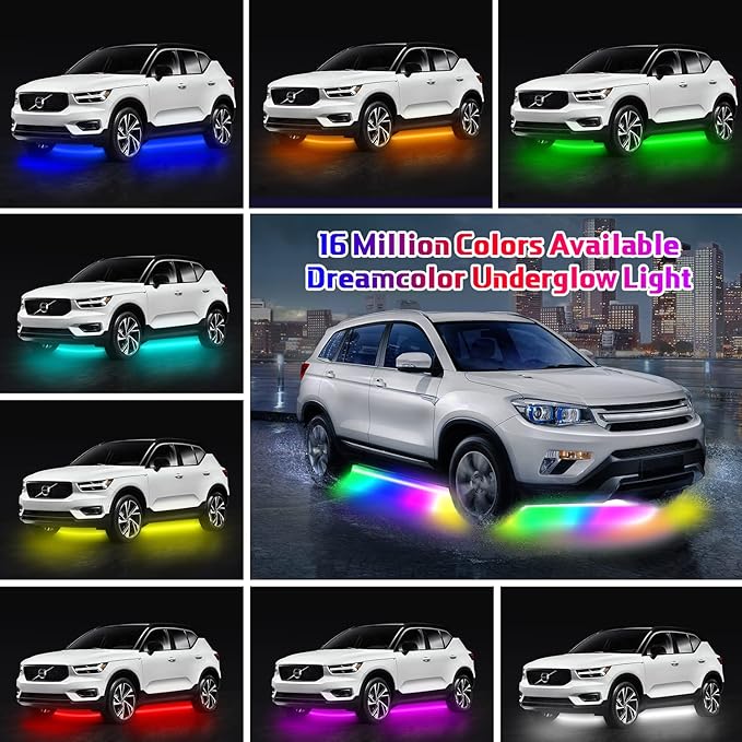 Neon Underglow Car Lights, 6PCs Dreamcolor Underglow Kit for Car with APP Control, 210 Color Modes and 255 Voice Control Modes, Waterproof LED Car Lights Exterior for Cars, Trucks, Boats